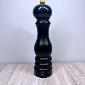 Peugeot Pepper Mill Grinder 8in Black Wood Gold Knob France Adjustable